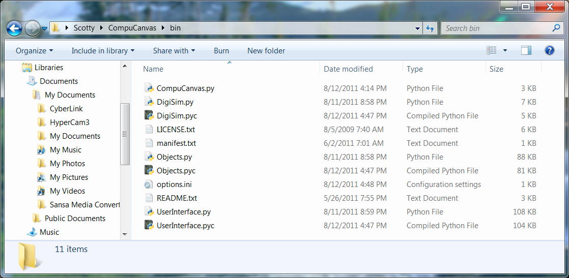 bin directory screenshot